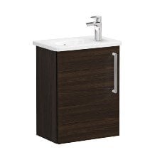 Vitra Root 66337 Lavabo Dolabı, Kapaklı, 45 Cm, Kompakt, Sağdan Armatür Delikli, Ceviz, Yuvarlak Lavabolu, Sol